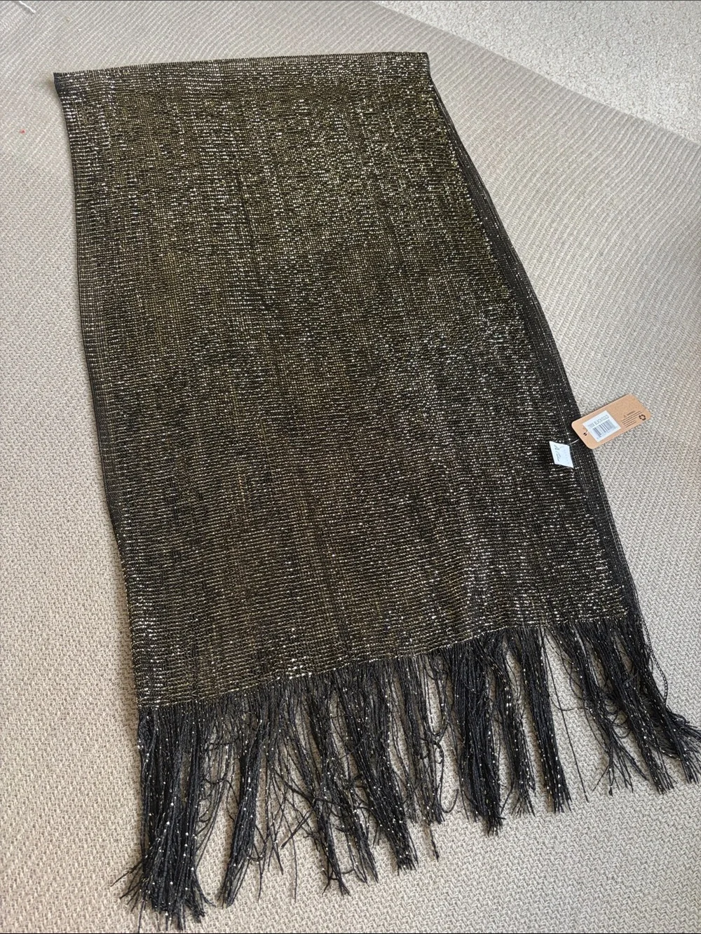 Metallic Gold and Black Fringe Wrap Scarf - Women's Accessory